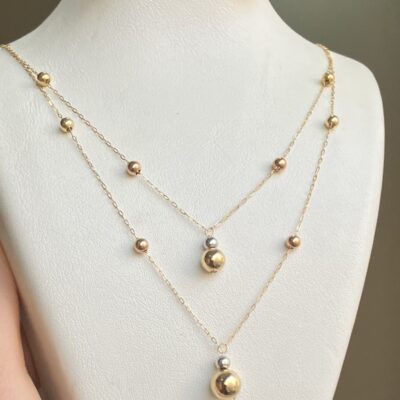 گردنبند 1/19 گرمی شرابه ای گوی (45 سانت) قابل تنظیم به 2 سانت کوچکتر