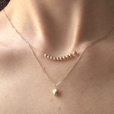 گردنبند مینیمال دو رج گوی و قلب